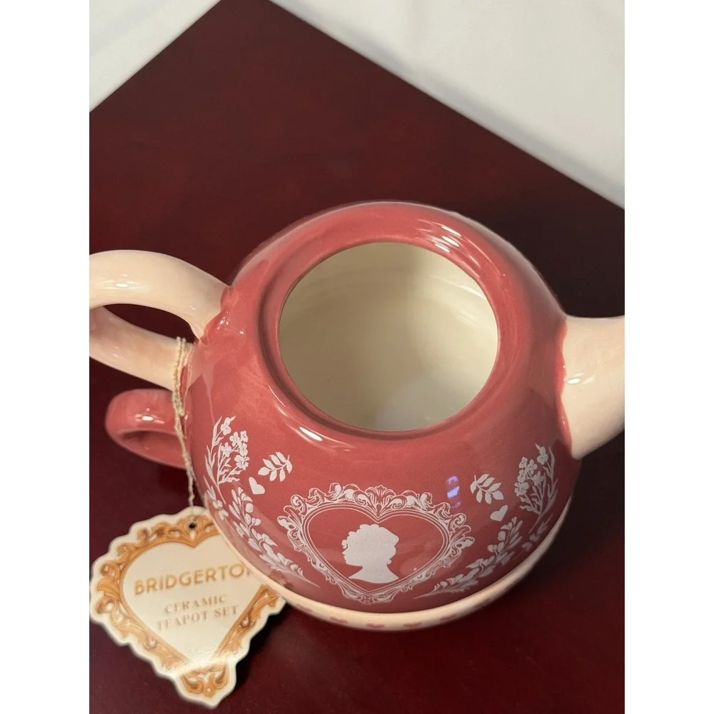 Bridgerton Limited Edition Pink Cameo Design Stacked Romantic Teapot and Cup Set
